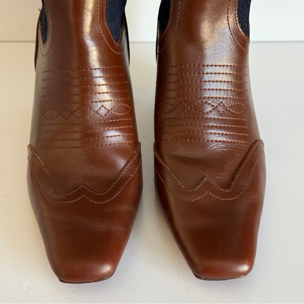 Steve Madden Josefine Western Ankle Boots Brown & Blue Denim Size 8M - Picture 5 of 12